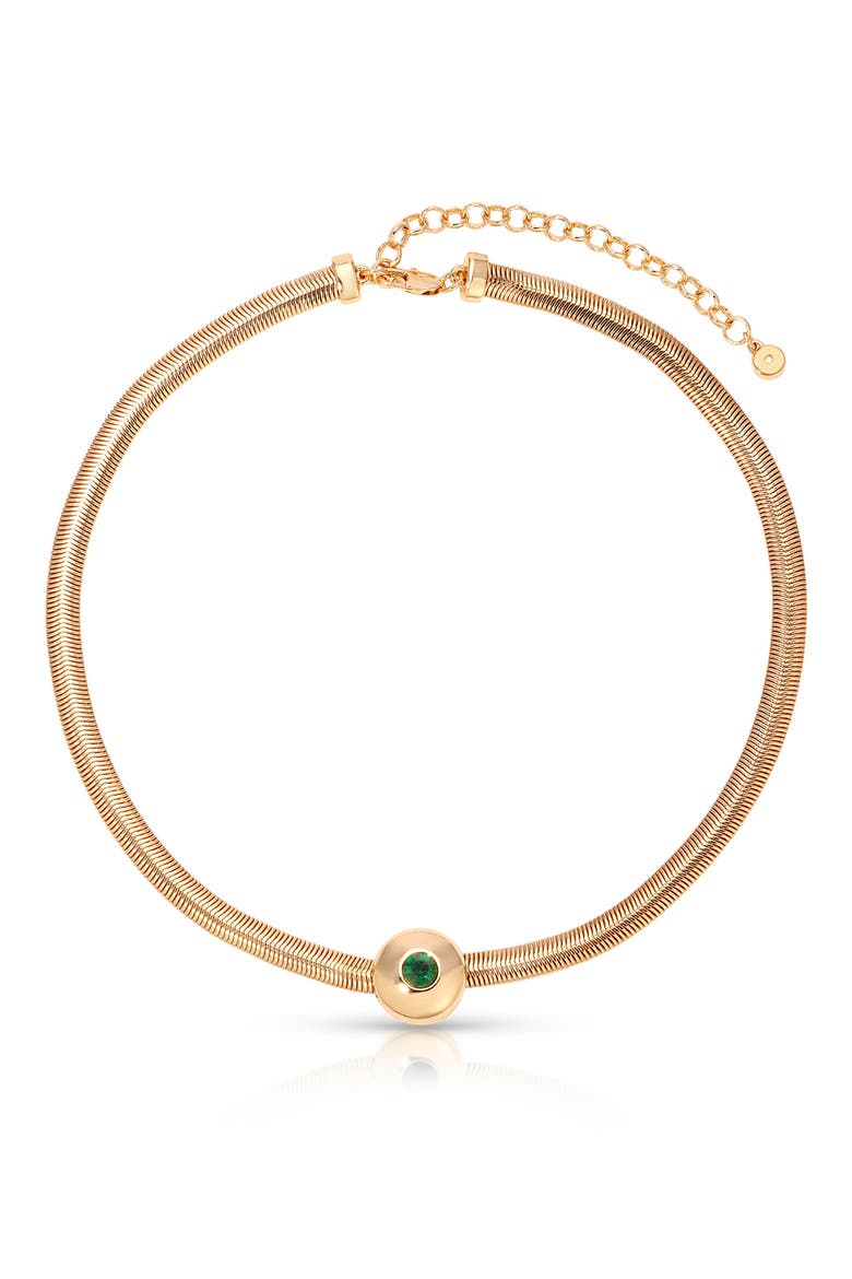 Cubic Zirconia Disc Herringbone Necklace, Main, color, GREEN
