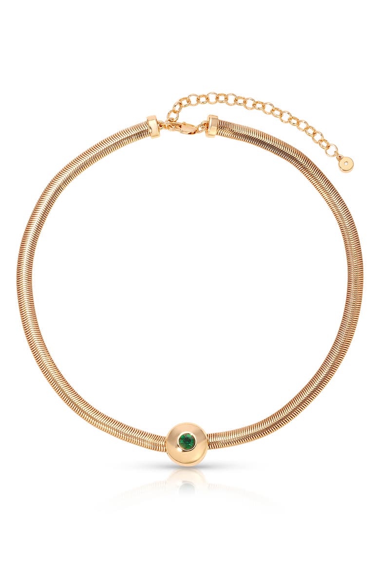 Ettika Cubic Zirconia Disc Herringbone Necklace, Main, color, Green