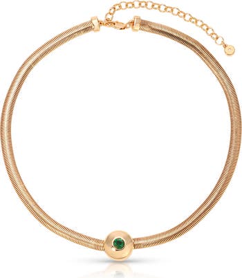 Cubic Zirconia Disc Herringbone Necklace