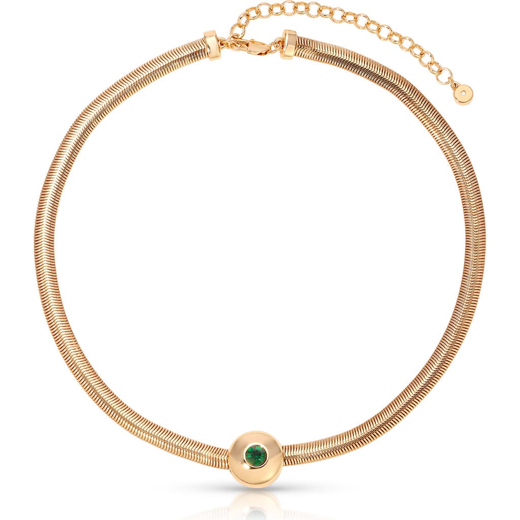 Ettika Cubic Zirconia Disc Herringbone Necklace In Green