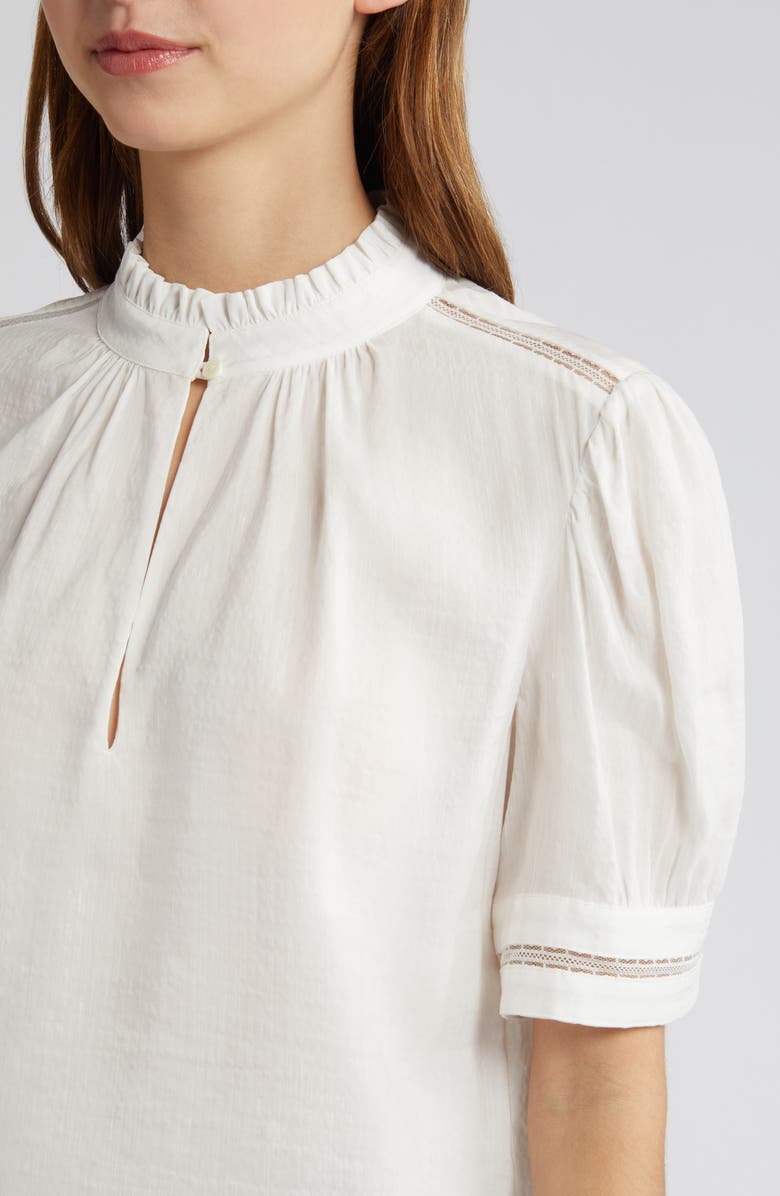 FRAME Lace Trim Puff Sleeve Linen Blend Top, Alternate, color, 