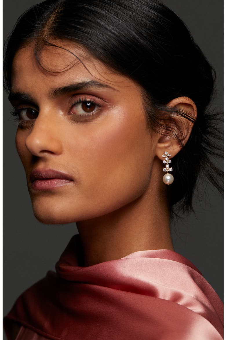 Faux Pearl & Cubic Zirconia Drop Earrings, Alternate, color, GOLD