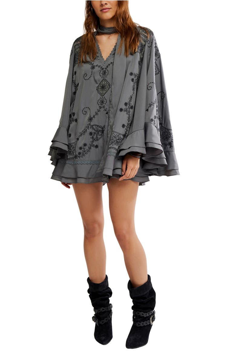 Bali September Sun Long Sleeve Minidress, Main, color, CHARCOAL GREY
