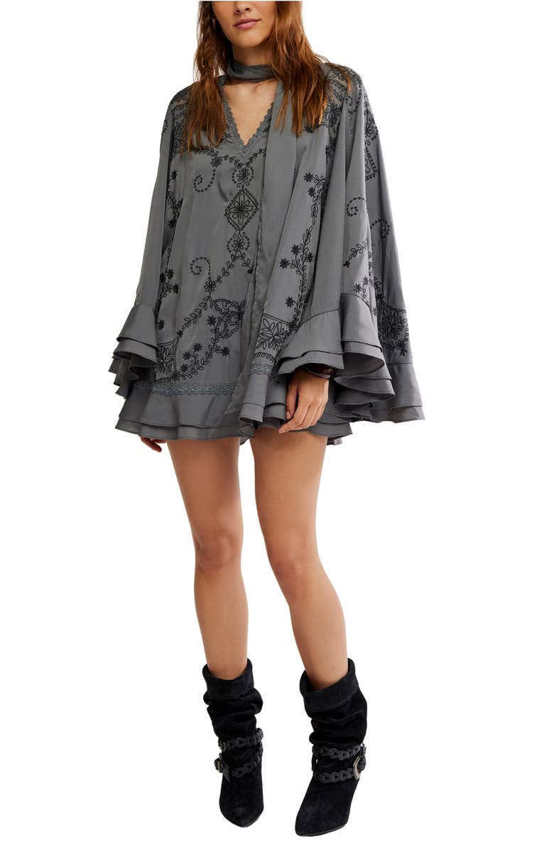 Free People Bali September Sun Long Sleeve Minidress, Main, color, Charcoal Grey