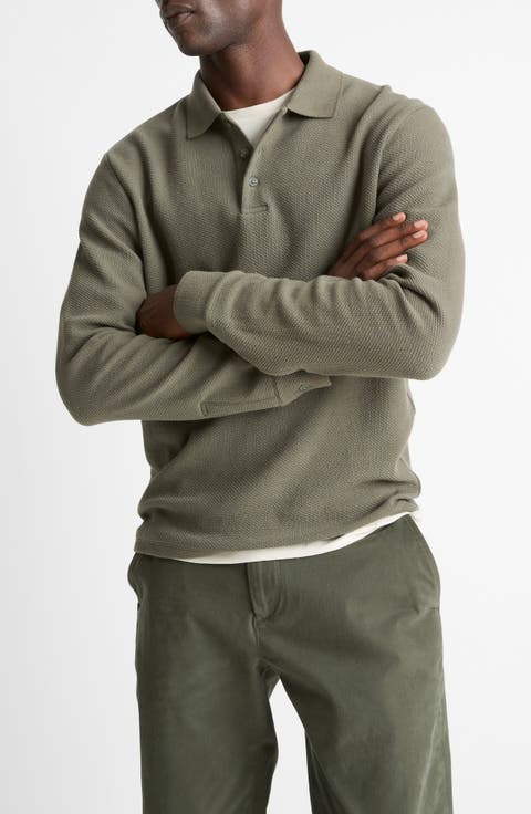 Long Sleeve Basketweave Polo