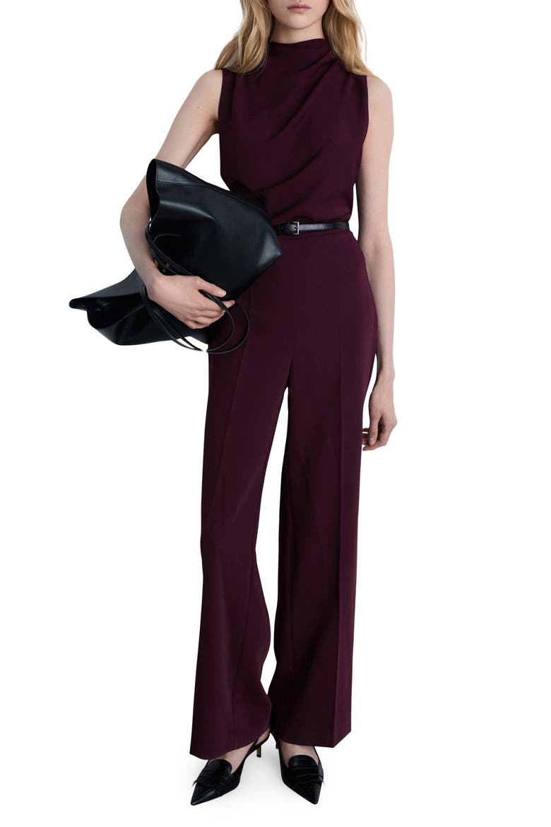 Belted Sleeveless Wide Leg Jumpsuit, Main, color, WINE