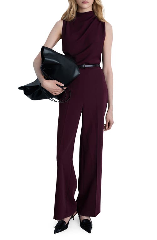 Shop Mango Belted Sleeveless Wide Leg Jumpsuit In Wine