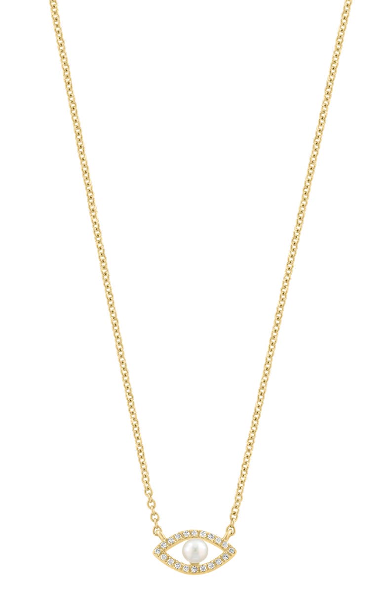 EFFY Diamond & Freshwater Pearl Evil Eye Pendant Necklace, Alternate, color, White