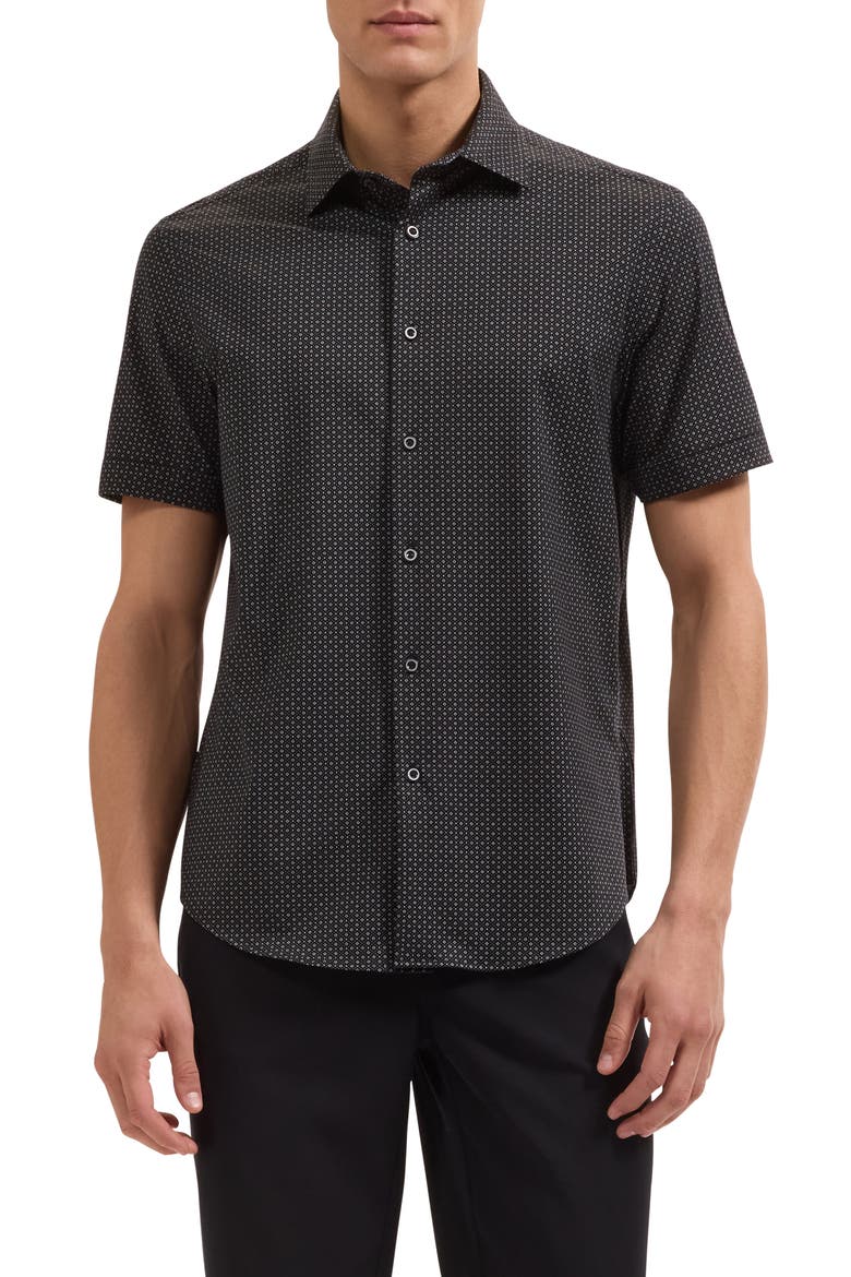 Miles OoohCotton® Geo Print Short Sleeve Button-Up Shirt, Main, color, BLACK