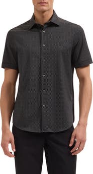 Bugatchi Miles OoohCotton® Geo Print Short Sleeve Button-Up Shirt