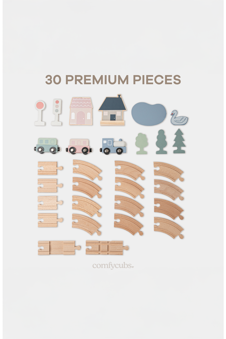 30-Piece Wooden Train Set for Toddlers Ages 1+, Alternate, color, 30 pc Set