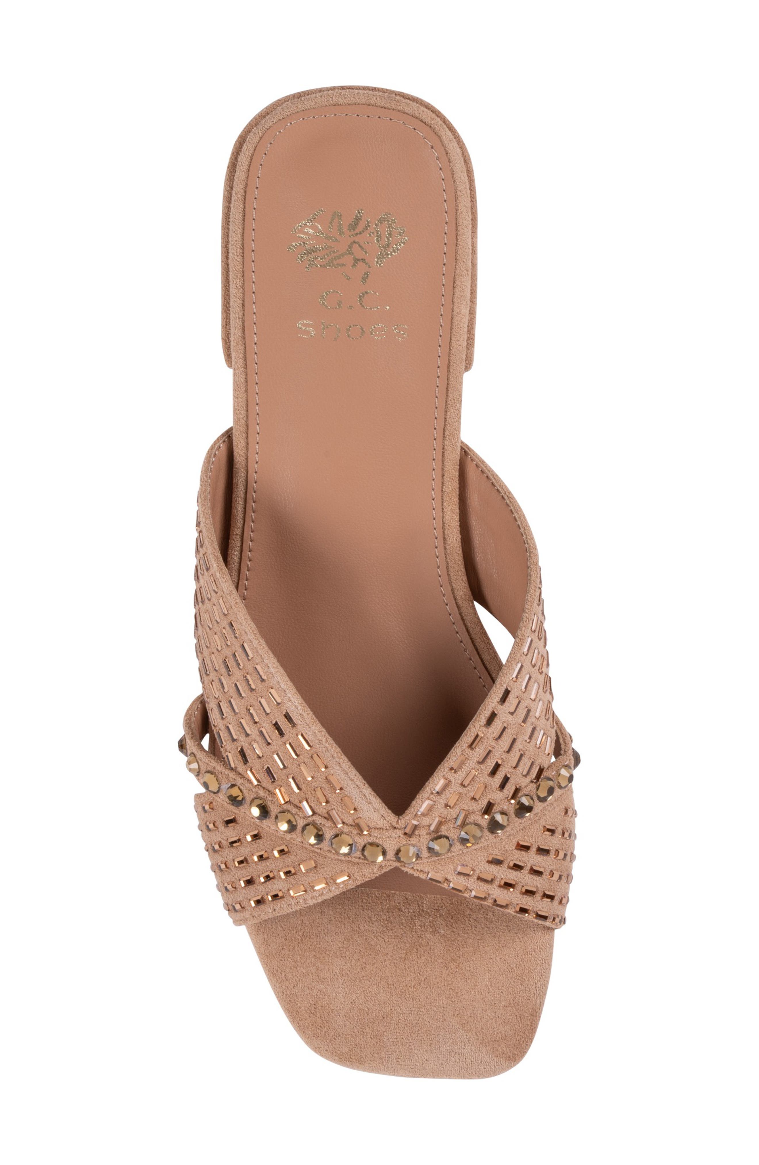 Elara Embellished Slide Sandal, Alternate, color, BEIGE