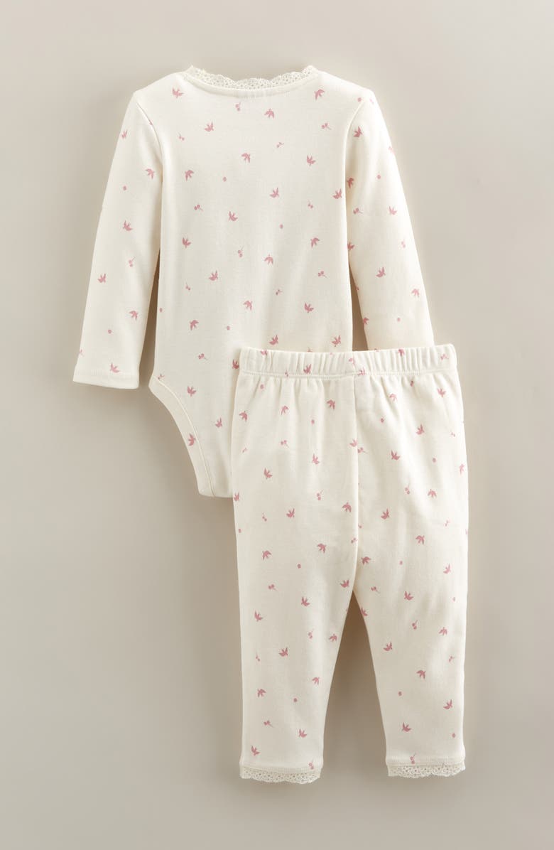 Nordstrom Kids' Lace Trim Print Bodysuit & Pants Set, Alternate, color, Ivory Egret Sparrows