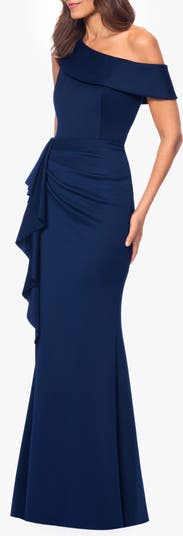 Ruffle One-Shoulder Scuba Knit Gown