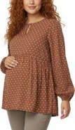 MOTHERHOOD MATERNITY Long Sleeve Empire Waist Keyhole Woven Blouse