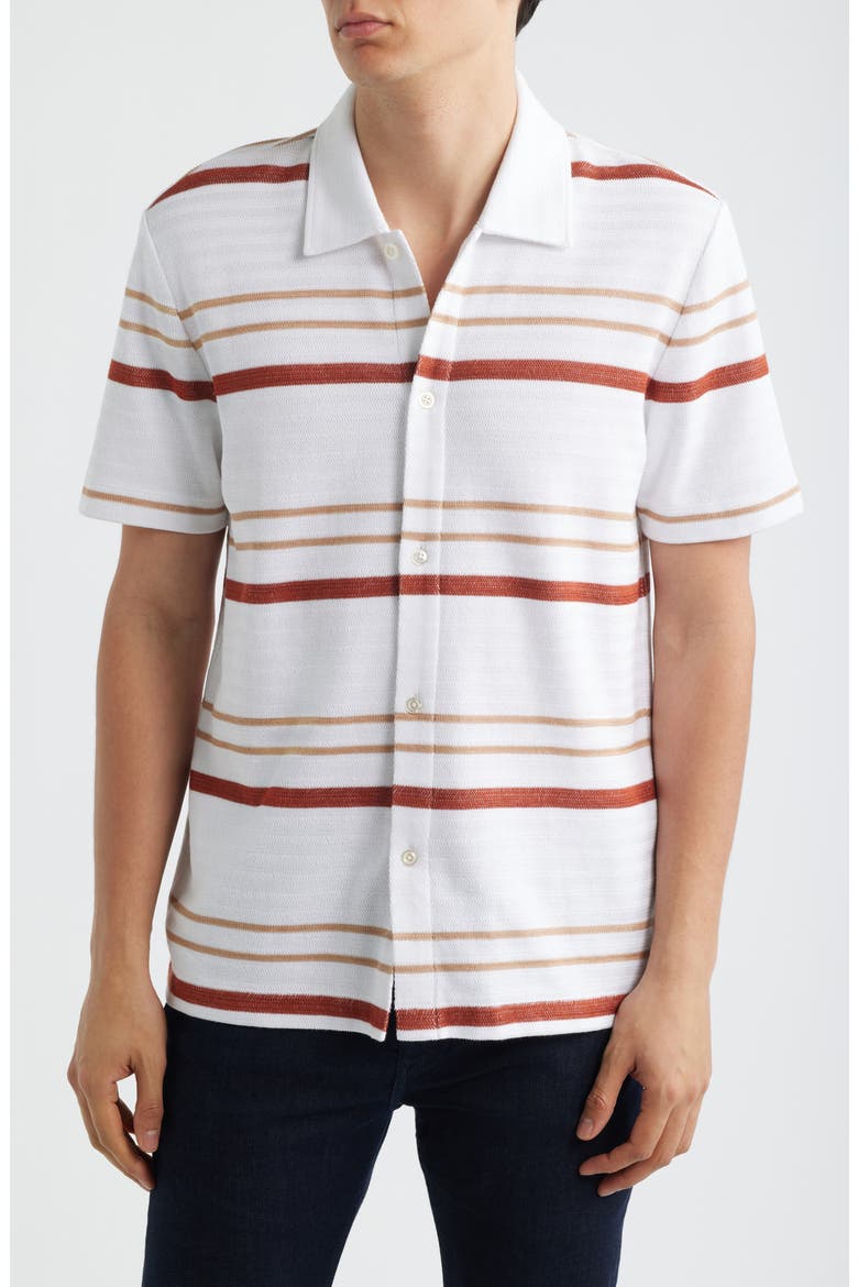 Pitti Stripe Short Sleeve Button-Up Shirt, Main, color, WHITE