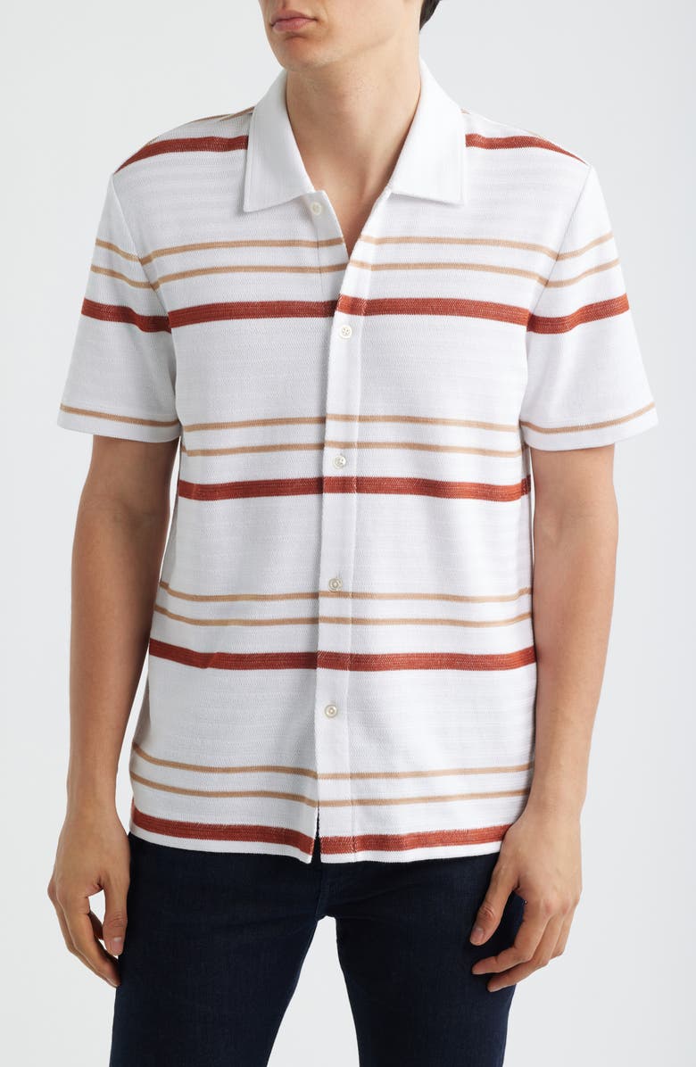 BOSS Pitti Stripe Short Sleeve Button-Up Shirt, Main, color, White