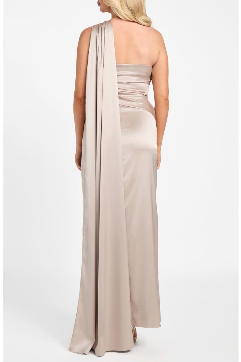 Aretha Draped One-Shoulder Satin Gown, Alternate, color, VELVET TAUPE