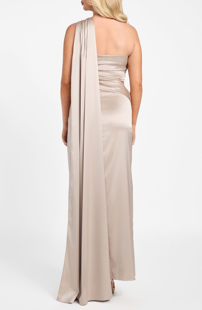 Marciano Aretha Draped One-Shoulder Satin Gown, Alternate, color, Velvet Taupe