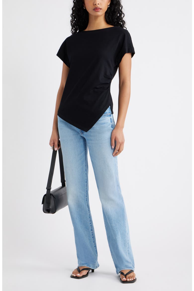 Asymmetric Cotton T-Shirt, Alternate, color, BLACK