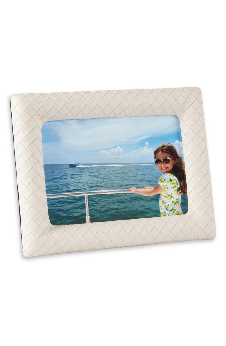 Bey-Berk Woven Leather Picture Frame, Alternate, color, Ivory
