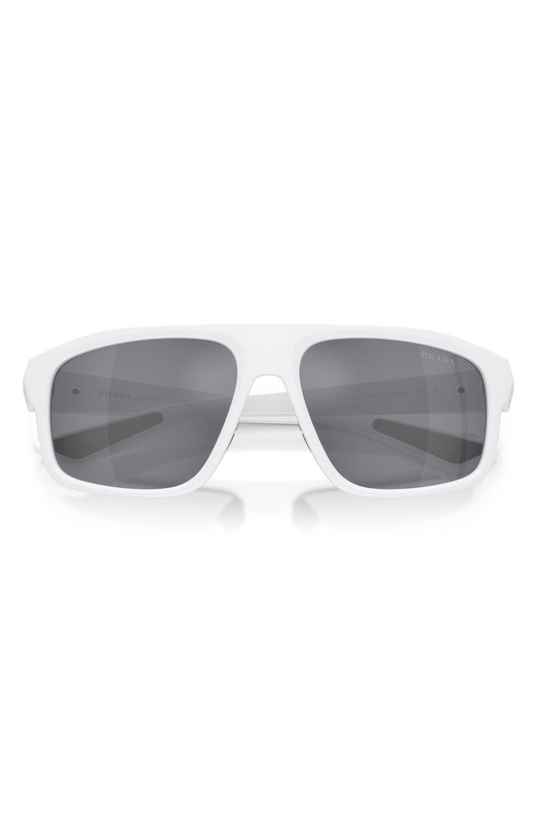 Prada Linea Rossa 59mm Shield Sunglasses, Main, color, Matte White / Blue Silver