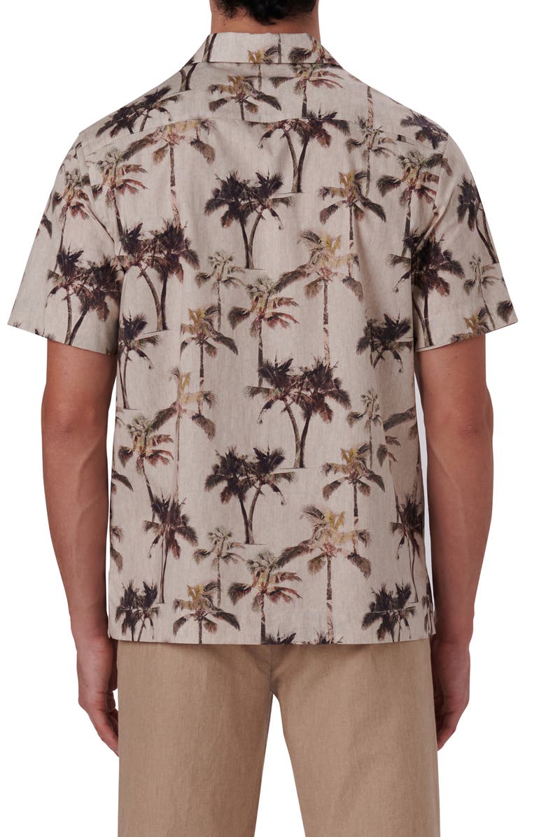 Bugatchi Shaped Fit Print Stretch Cotton Short Sleeve Button-Up Shirt, Alternate, color, Sand