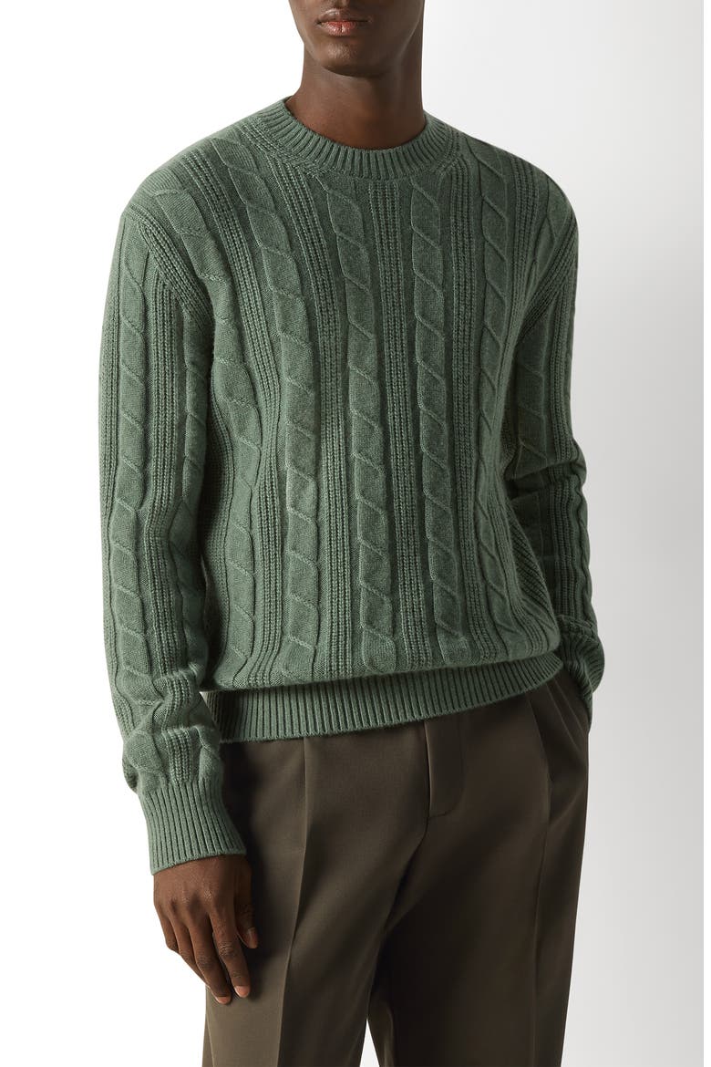 Cable Stitch Cashmere Sweater, Main, color, LIGHT GREEN