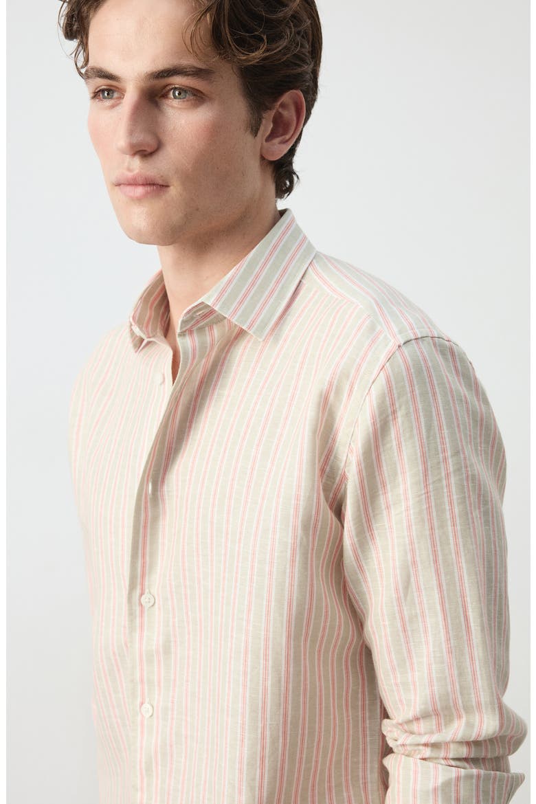 Stripe Linen Blend Button-Up Shirt, Alternate, color, ORANGE
