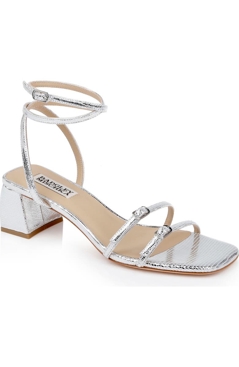 Badgley Mischka Collection Dania Ankle Strap Sandal, Main, color, Silver Lizard