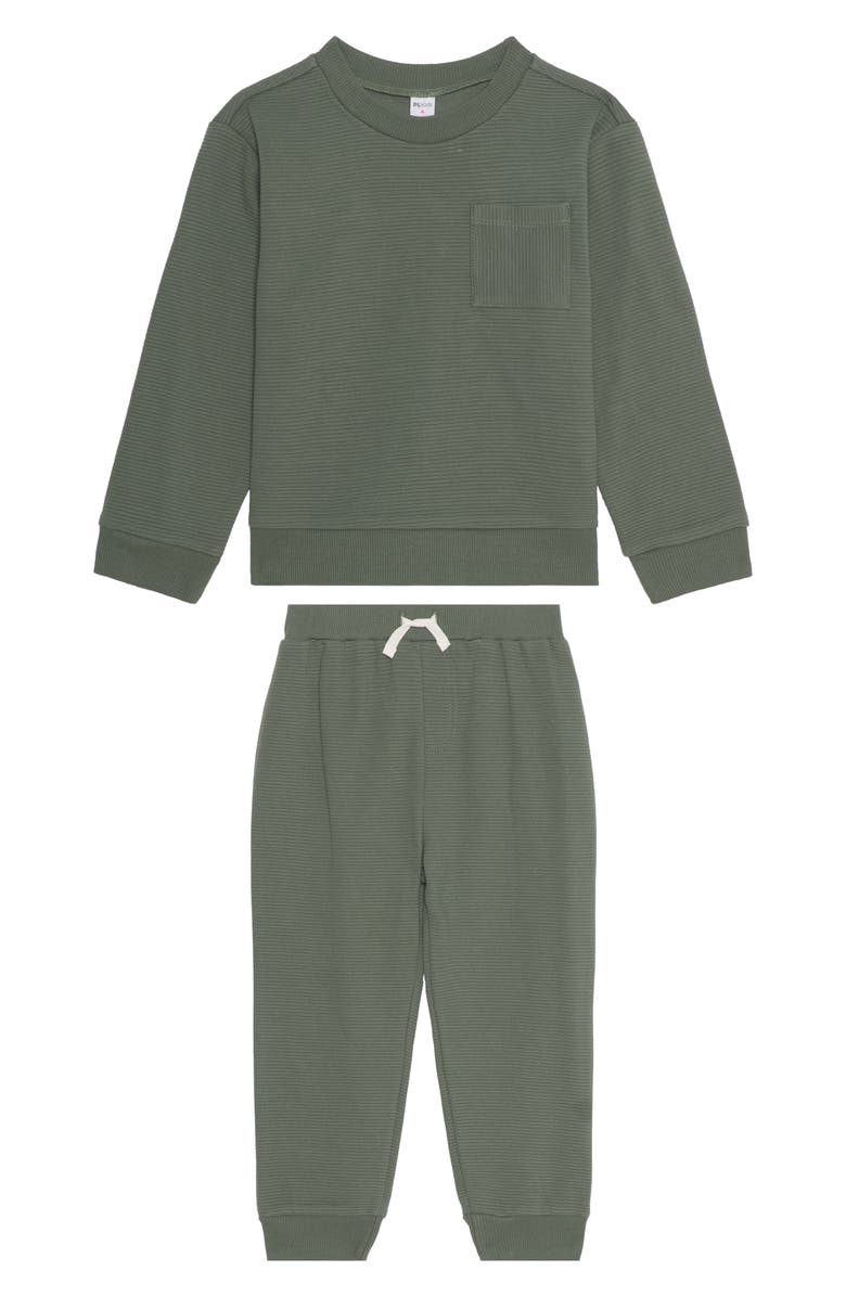 Petit Lem Kids' Ribbed Sweatshirt & Joggers Set, Main, color, Olive Green