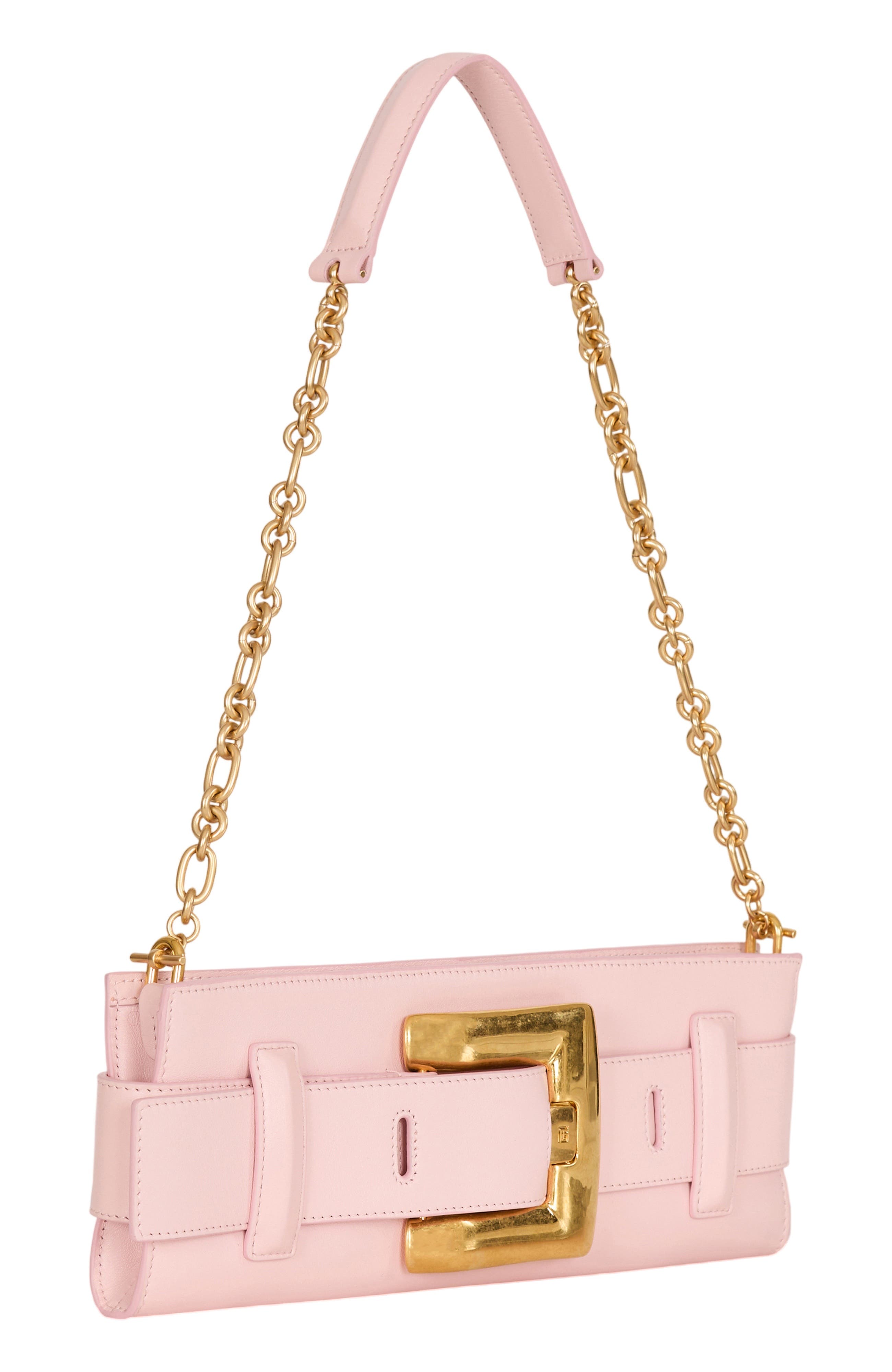 Balmain Anthem smooth leather clutch, Alternate, color, Pink