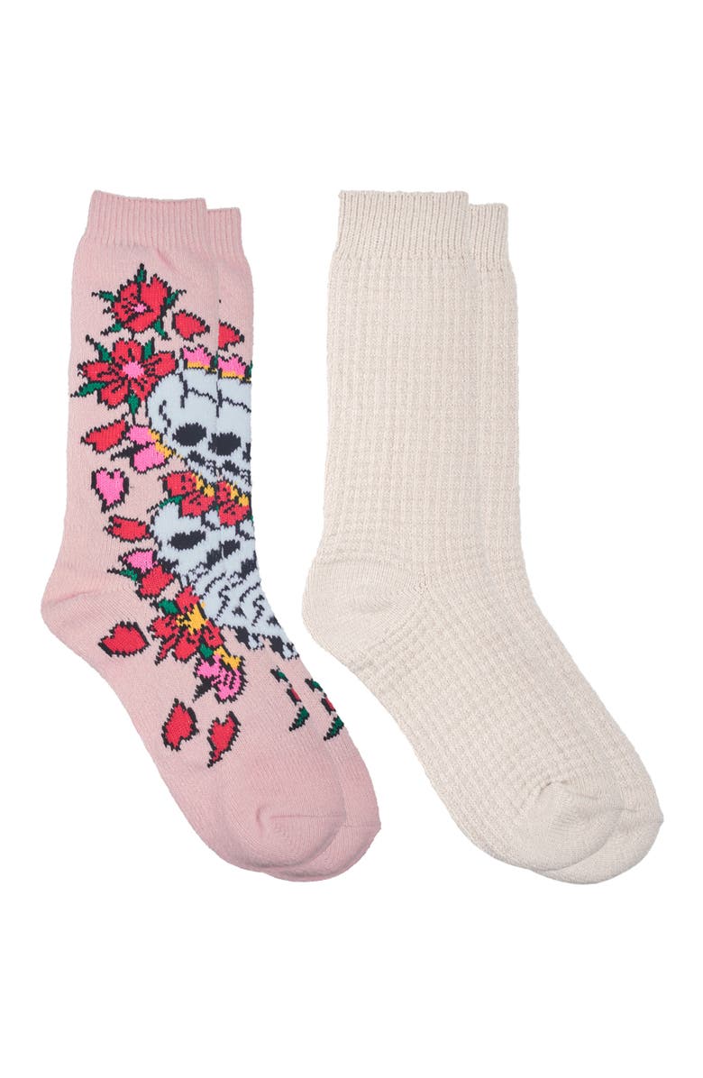 Ed Hardy Womens Floral Skull Slouchy Sock 2-Pack, Alternate, color, Pink Multi