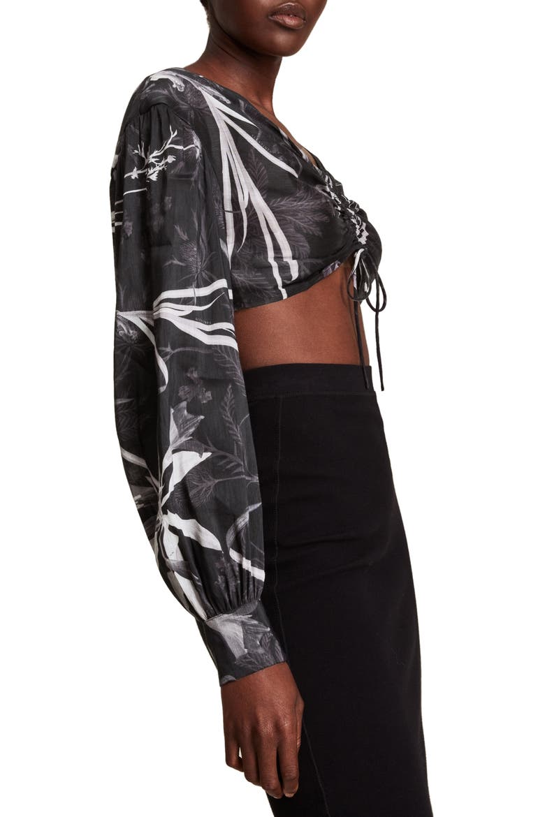 Carla Rutland Crop Silk & Linen Top, Alternate, color, BLACK