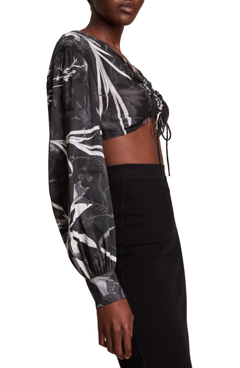 AllSaints Carla Rutland Crop Silk & Linen Top, Alternate, color, 