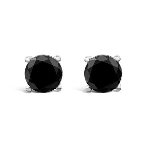 14K White Gold 6.00 Ct Black Diamond Stud Earrings with Screw Backs