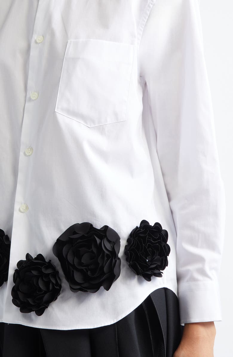 Tao Comme des Garçons Floral Satin Appliqué Cotton Broadcloth Button-Up Shirt, Alternate, color, White X Black