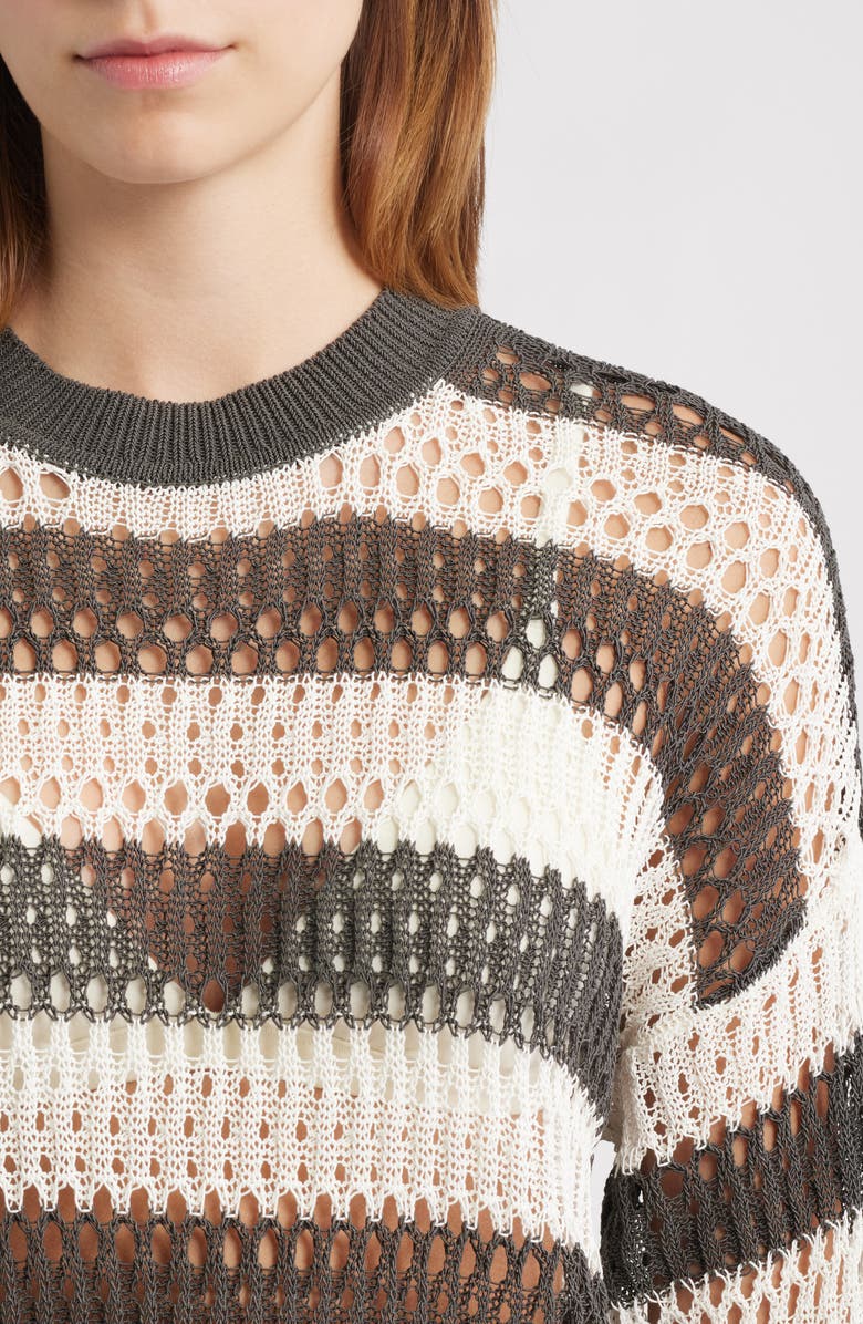 Madewell Stripe Pointelle Stitch Sweater, Alternate, color, Soft Charcoal Stripe