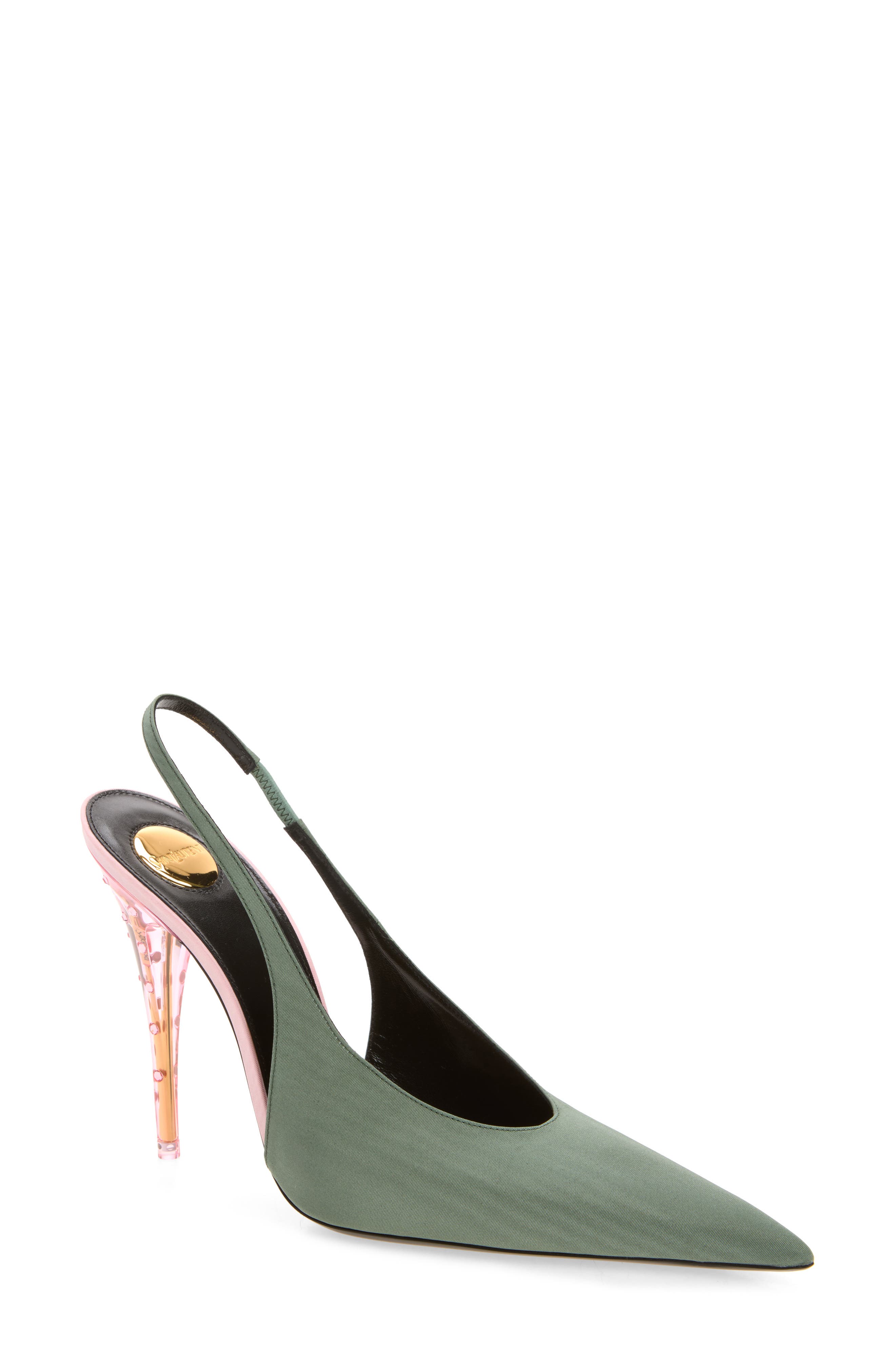 Allure Strass Clear Heel Pointed Toe Slingback Pump, Main, color, FLANNEL