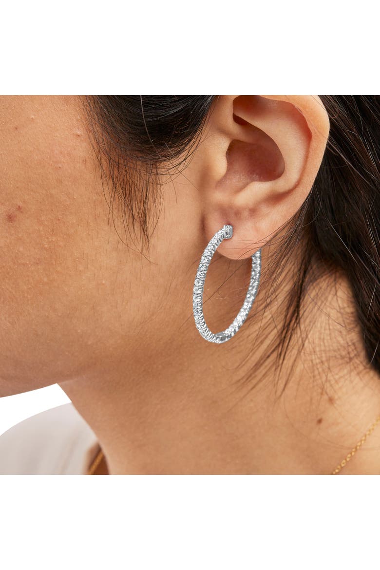 14K White Gold 1 3/4 Cttw Lab Grown Diamond Inside Out Hoop Earrings, Alternate, color, White