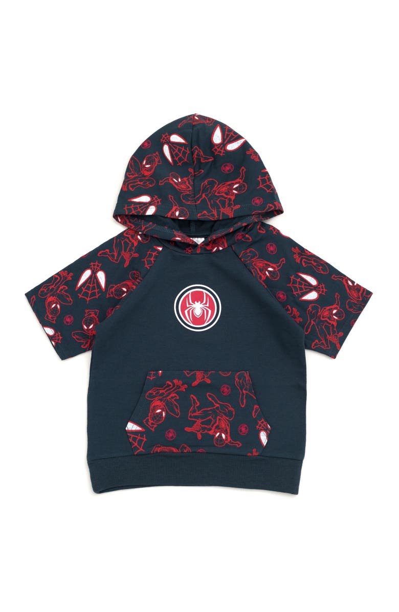 Marvel Spider-Man Short Sleeve Hoodie & Shorts Set, Alternate, color, Miles Morales Gray