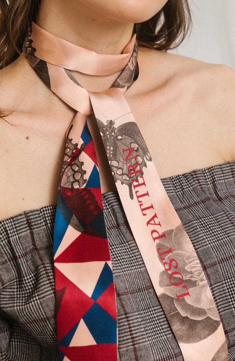 Lost Pattern Prism Skinny Silk Scarf, Main, color, Red