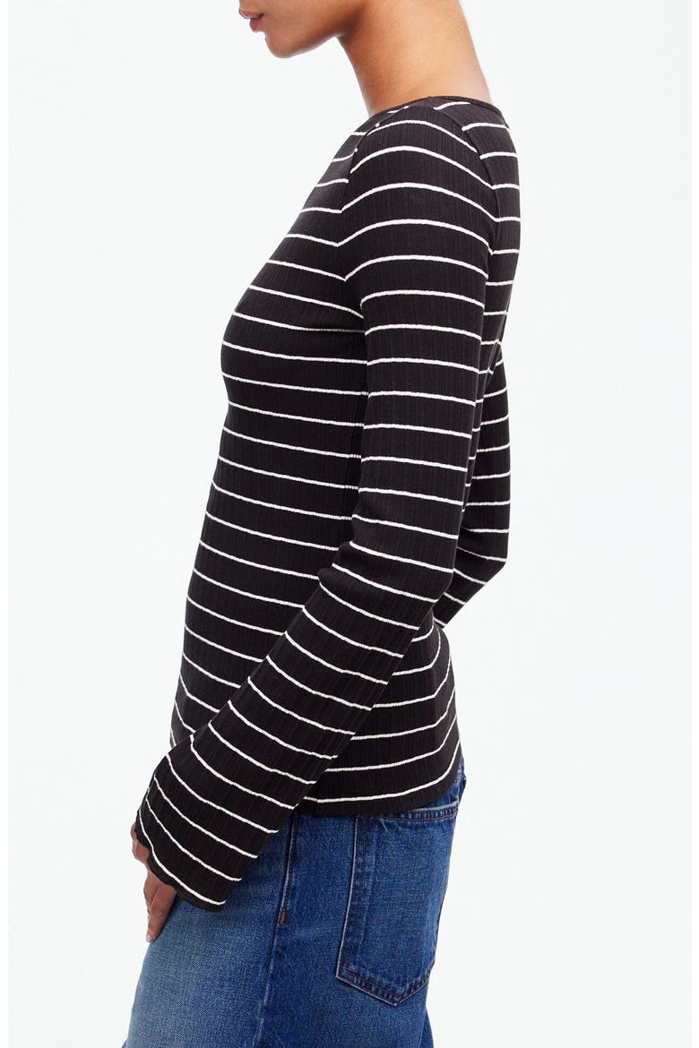 Stripe Boatneck Long Sleeve Rib Top, Alternate, color, JET BLACK