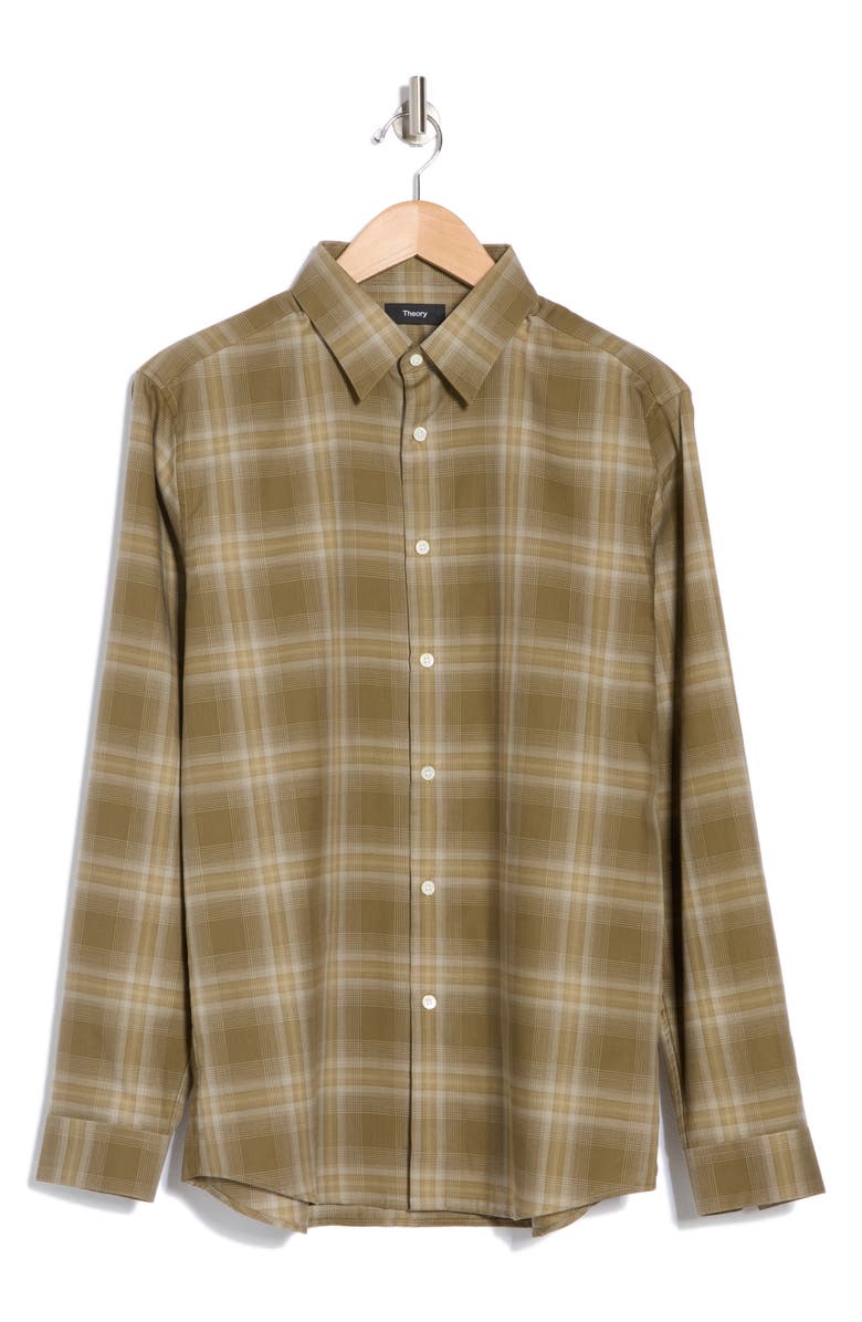 Theory Irving Shade Cotton Flannel Button-Up Shirt, Alternate, color, Green Multi