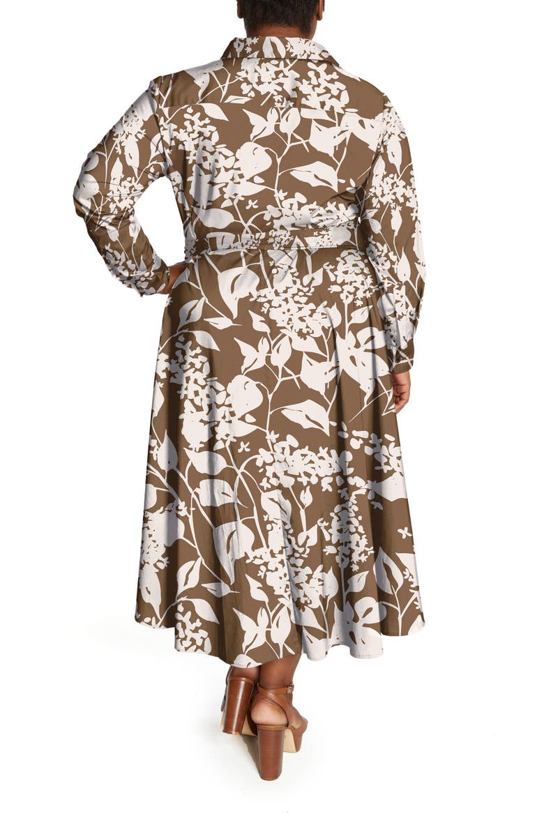 Floral Long Sleeve Poplin Shirtdress, Alternate, color, BROWN/ CREAM