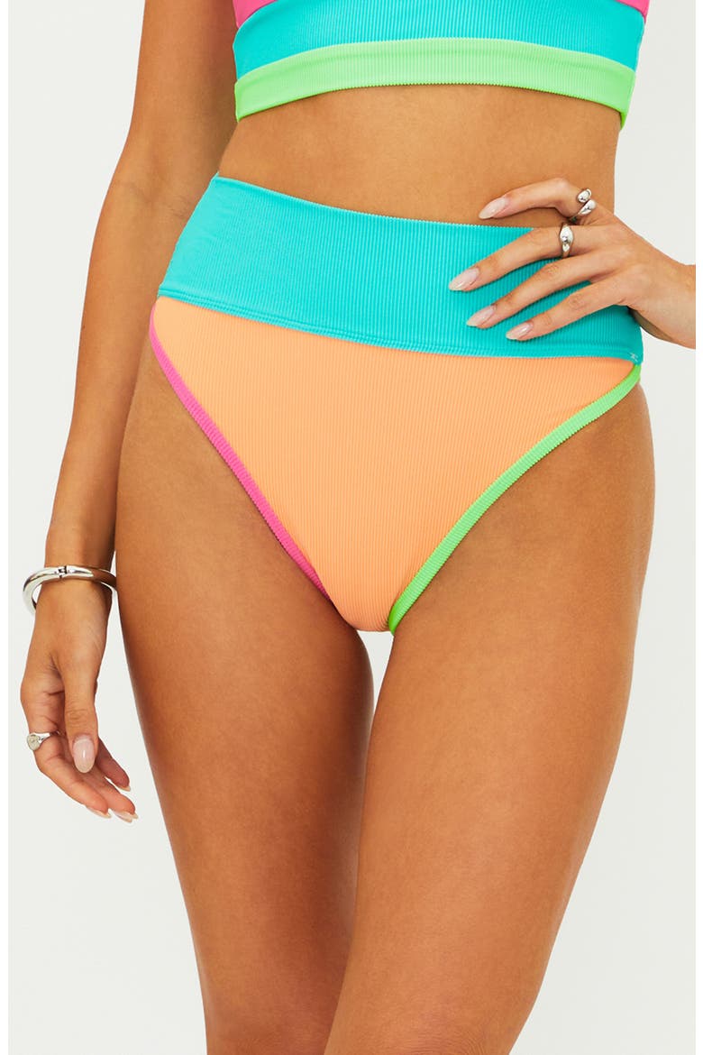 Emmy Colorblock High Waist Bikini Bottoms, Main, color, AQUA HAZE