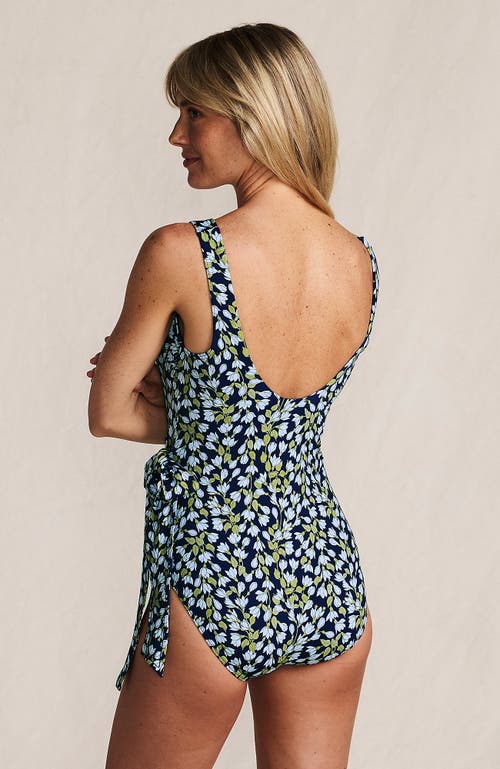 Lands' End Chlorine Resistant Side Tie Wrap High Leg One Piece Swimsuit In White