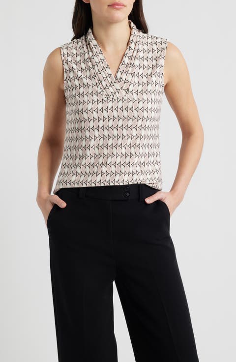 Triple Pleat Geo Print Sleeveless Top
