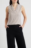 Anne Klein Triple Pleat Geo Print Sleeveless Top