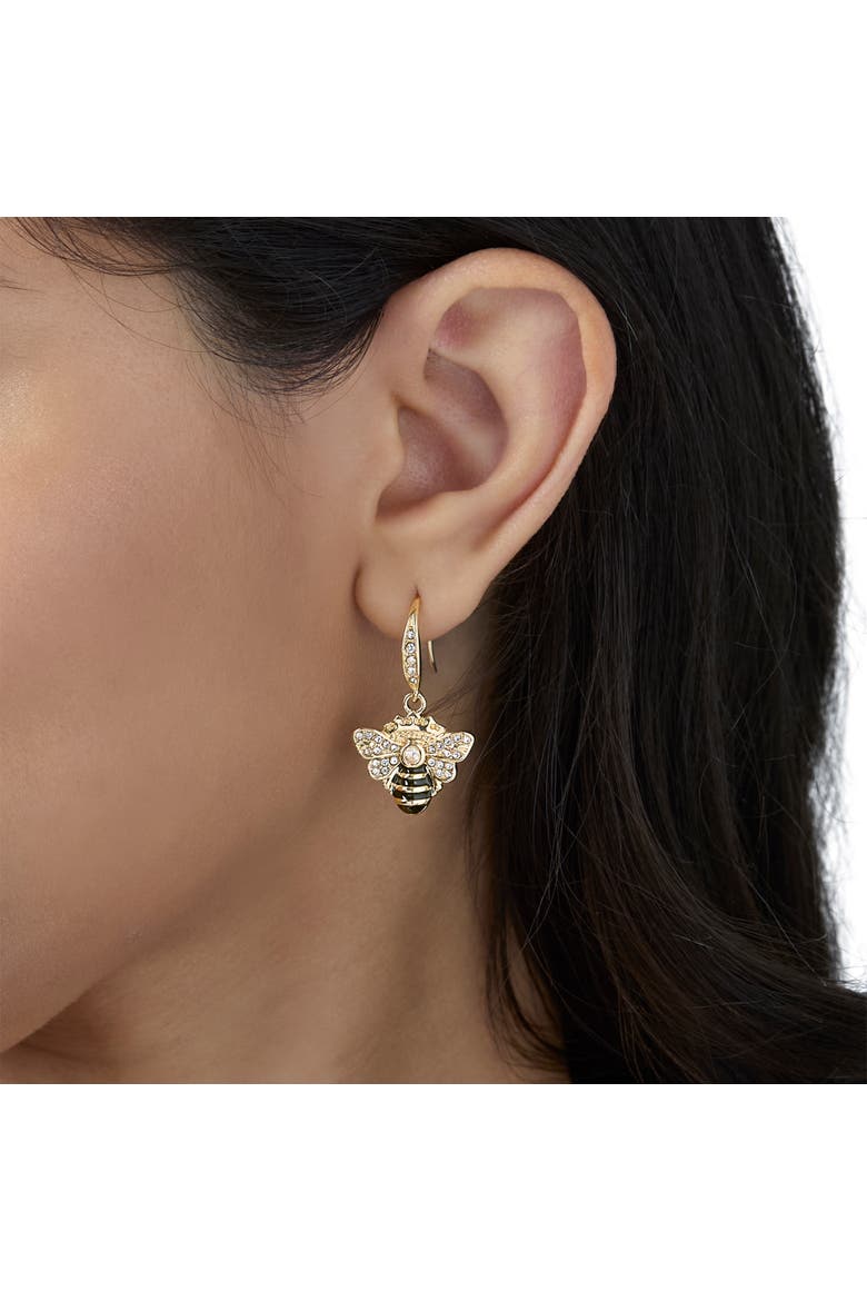 Rhinestone and Black Enamel Bee Earrings for Women, Gold-Tone, Alternate, color, Gold-Tone